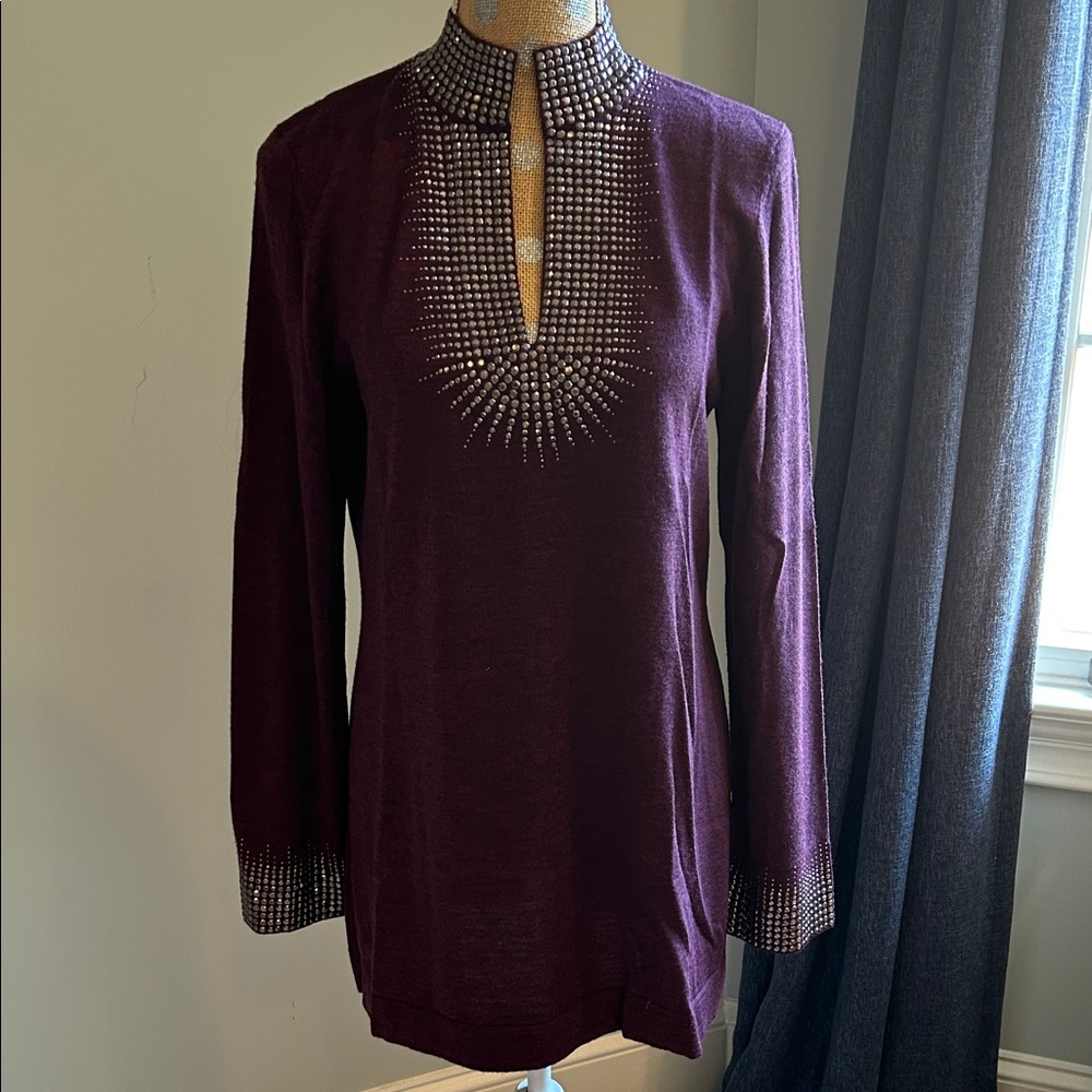 TORY BURCH EMBELLISHED TUNIC SWEATER L